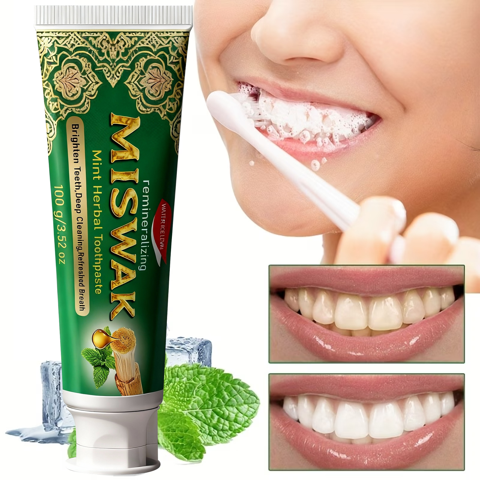 Teeth Whitening Thailand - Miswak Remineralizing Mint Herbal Toothpaste -