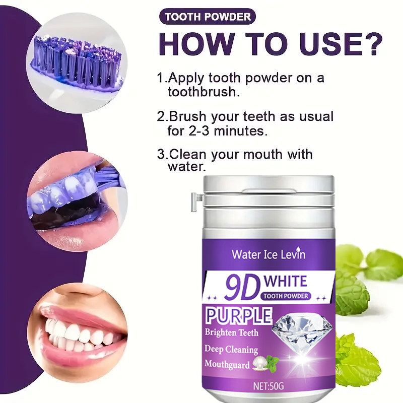 9D White Purple Toothpowder. B - Teeth Whitening Flash avaliação e preço