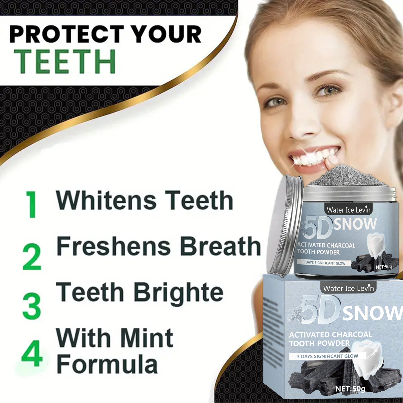 Water Ice Levin 5D Snow Activa - Teeth Whitening Charcoal avaliação e preço