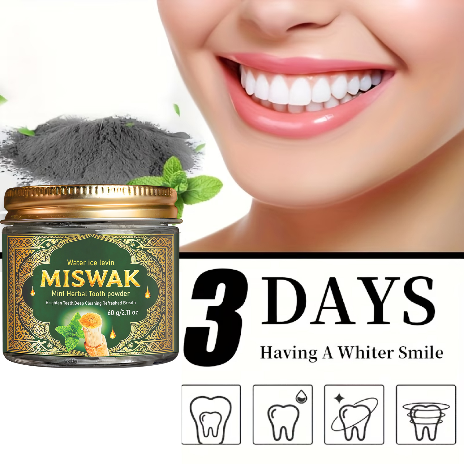 MISWAK Mint Herbal Tooth Powde - Teeth Whitening Thailand avaliação e preço
